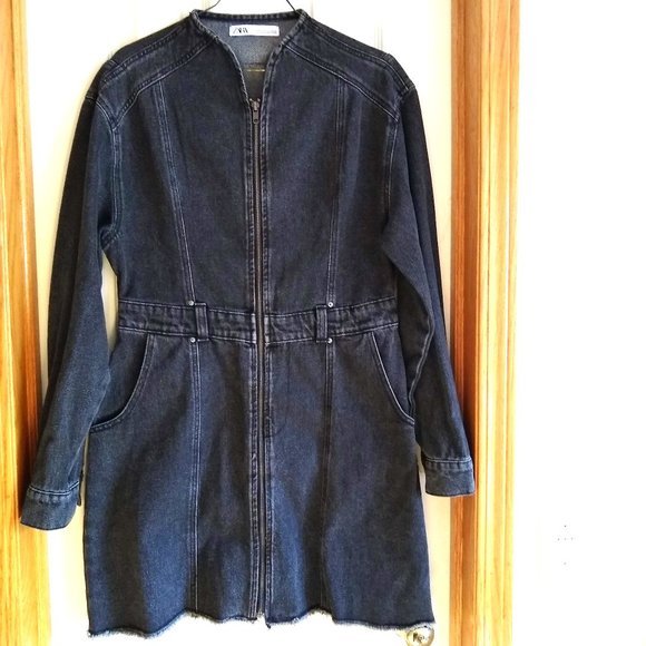 Zara denim full zip long sleeve mini dress NWOT - Picture 1 of 9